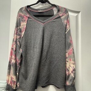 ODDY Gray Sweatshirt with Pink Tie-Dye Sleeves